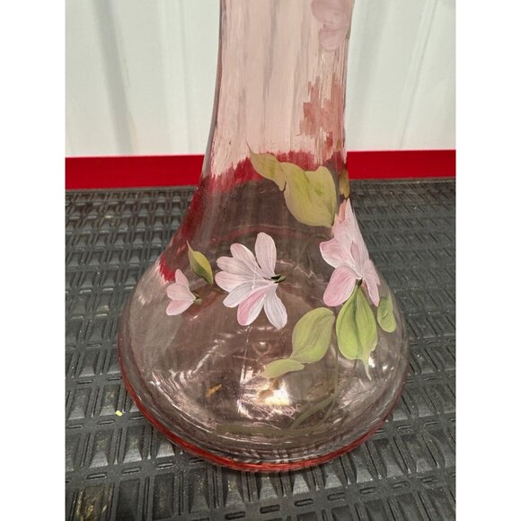 FENTON HAND PAINTED FLOWERS & SIGNED FENTON JACK IN THE PULPIT PINK GLASS VASE - Picture 10 of 15